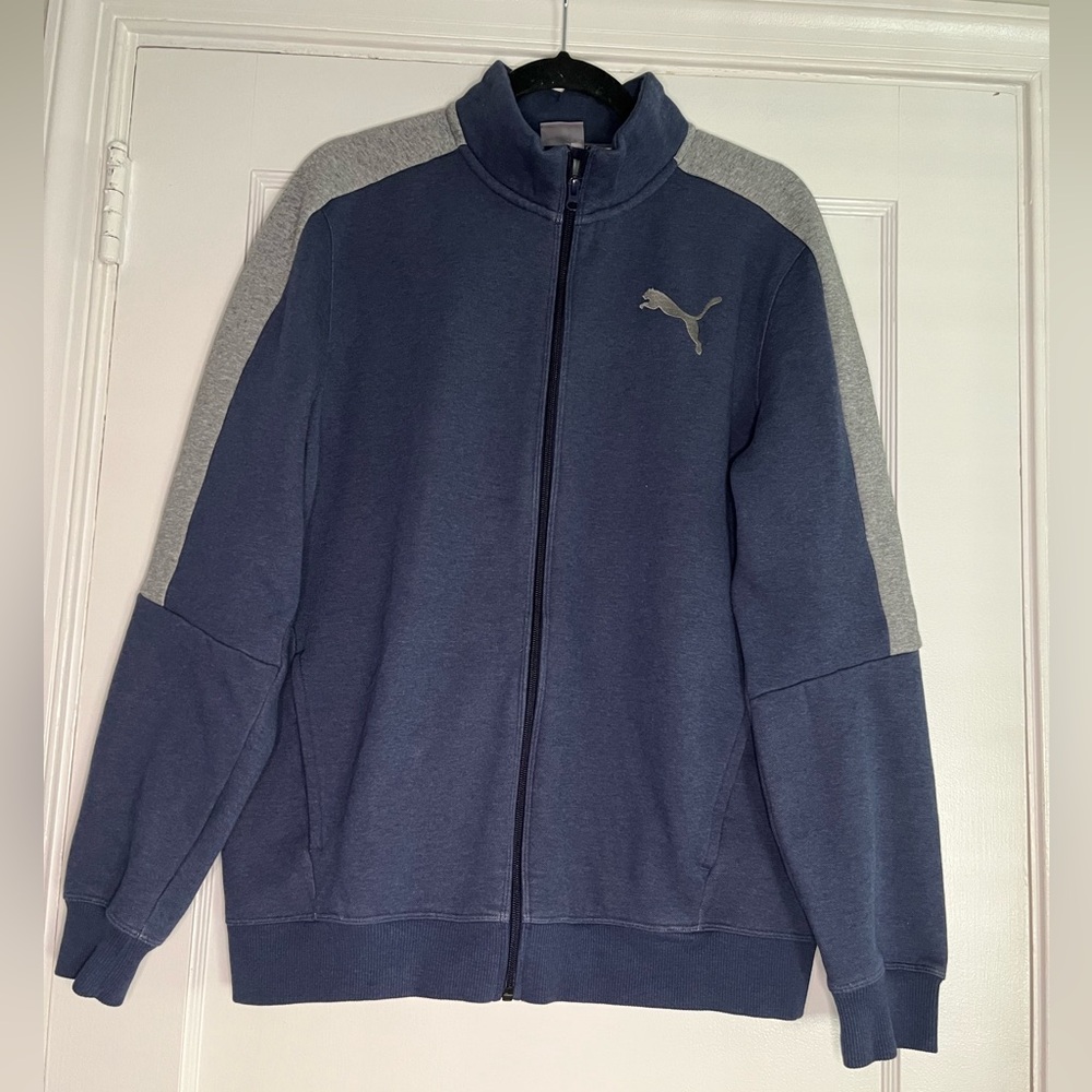 Puma Navy and Gray Zip-Up Track Jacket Men's Medium